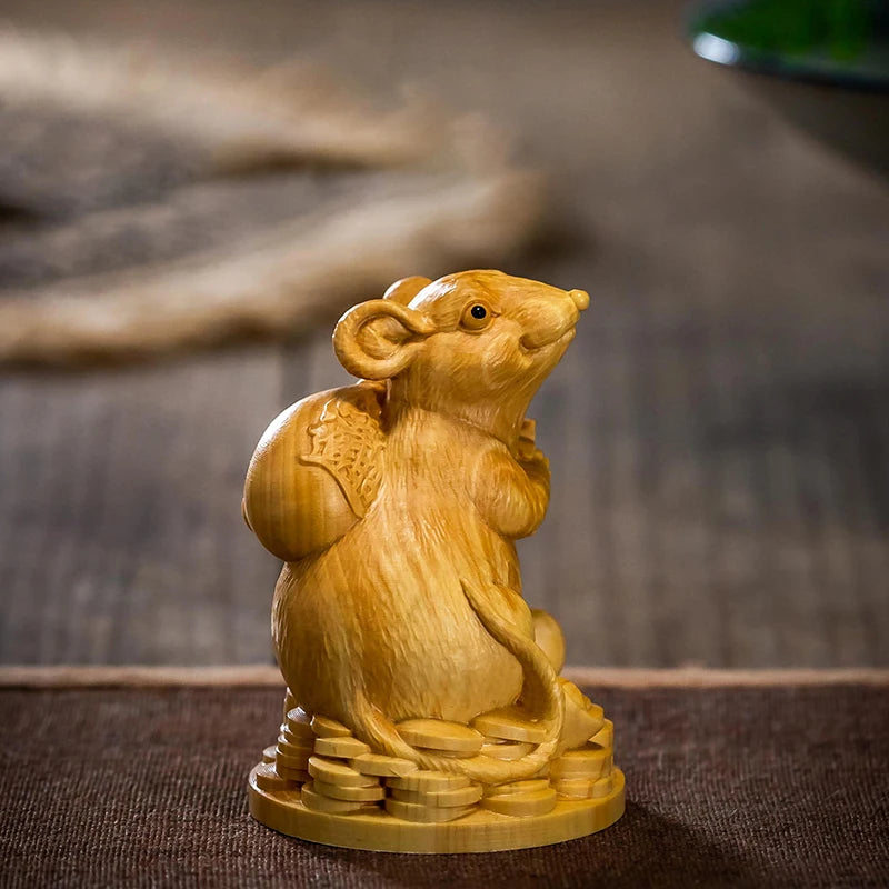 Boxwood 7cm Chinese traditional mascot Chinese zodiac lucky rat Chinese handicrafts small ornaments