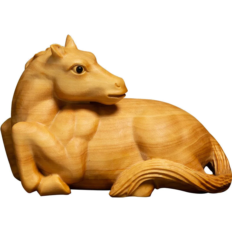 Boxwood 7cm Horse Sculpture Wood Carving Chinese Zodiac Statue Lucky Pendant Home Decor