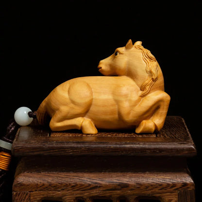 Boxwood 7cm Horse Sculpture Wood Carving Chinese Zodiac Statue Lucky Pendant Home Decor