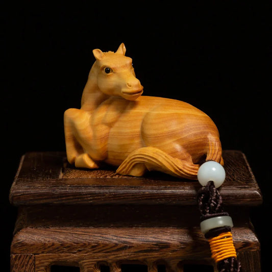 Boxwood 7cm Horse Sculpture Wood Carving Chinese Zodiac Statue Lucky Pendant Home Decor