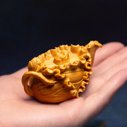 Boxwood 7cm Lotus Leaf Tea Pot Sculpture Wood Carving Vegetable Statue Lucky Home Decor