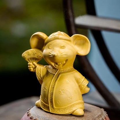 Boxwood 7cm Mouse Sculpture Wood Carving Lucky Golden Rat Animals Statue Chinese Zodiac Home Decor