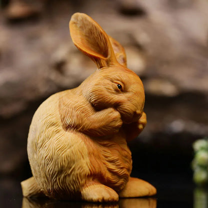 Boxwood 7cm Rabbit Miniature Hare Lucky Animal Wood Statue Mini Bunny Home Decor