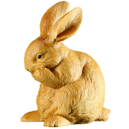 Boxwood 7cm Rabbit Miniature Hare Lucky Animal Wood Statue Mini Bunny Home Decor