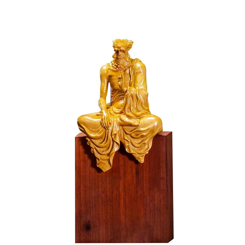 Boxwood 8-14cm Dharma Sculpture Wood Carving Buddha Statue Worship Feng Shui Monk Home Decor