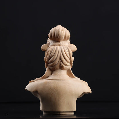 Boxwood 8.5cm Guanyin Head Sculpture Buddha Wood Statue Guan Yin Worship Lucky Home Decor
