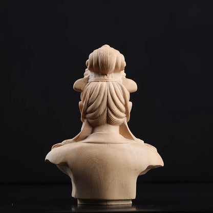 Boxwood 8.5cm Guanyin Head Sculpture Buddha Wood Statue Guan Yin Worship Lucky Home Decor