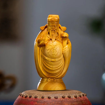 Boxwood 8 cm carved solid wood Buddha crafts home Fortune Feng Shui Small Ornaments Fu Lu Shou Samsung