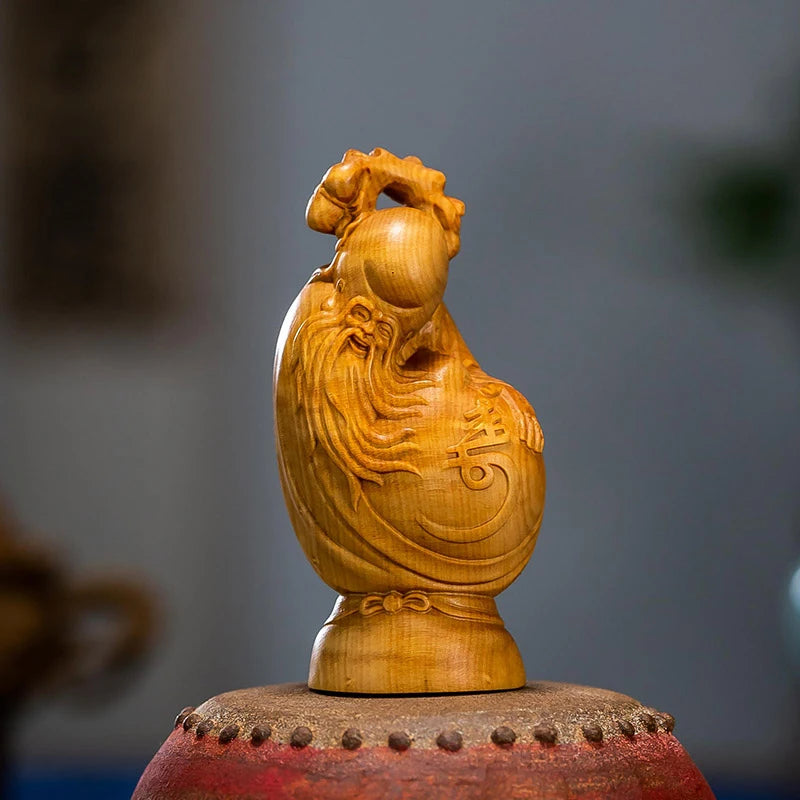Boxwood 8 cm carved solid wood Buddha crafts home Fortune Feng Shui Small Ornaments Fu Lu Shou Samsung