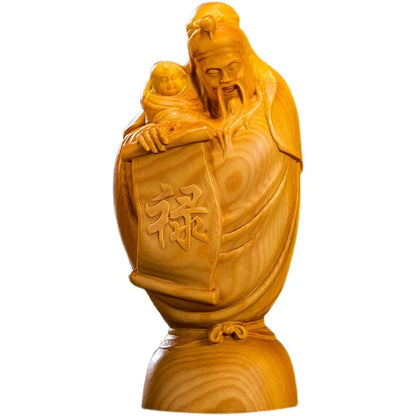 Boxwood 8 cm carved solid wood Buddha crafts home Fortune Feng Shui Small Ornaments Fu Lu Shou Samsung