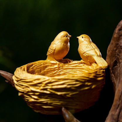 Boxwood 8CM Bird Nest Sculpture Wood Animal Statue Auspicious Home Decoration