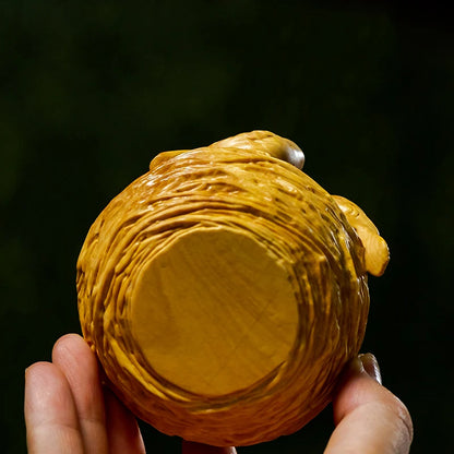 Boxwood 8CM Bird Nest Sculpture Wood Animal Statue Auspicious Home Decoration