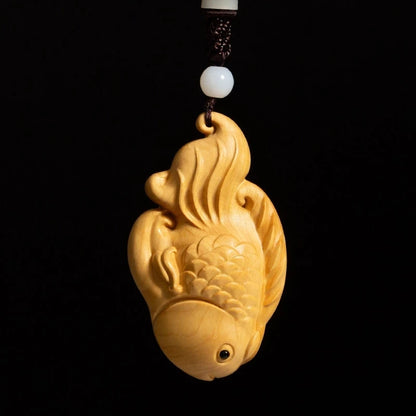 Boxwood 8CM Fish Pendant Solid Wood Carving Feng Shui Animal Wood Statue Chinese Wealth Sculpture Home Decor