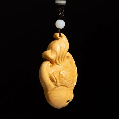 Boxwood 8CM Fish Pendant Solid Wood Carving Feng Shui Animal Wood Statue Chinese Wealth Sculpture Home Decor