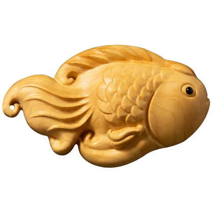 Boxwood 8CM Fish Pendant Solid Wood Carving Feng Shui Animal Wood Statue Chinese Wealth Sculpture Home Decor