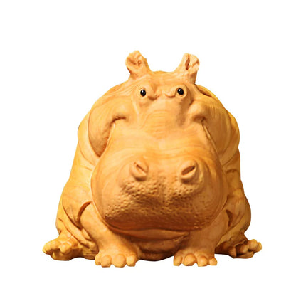 Boxwood 8cm 11cm Hippo Sculpture Feng Shui Car Decoration Wood Lucky Animal Statue Cartoons Home Decor