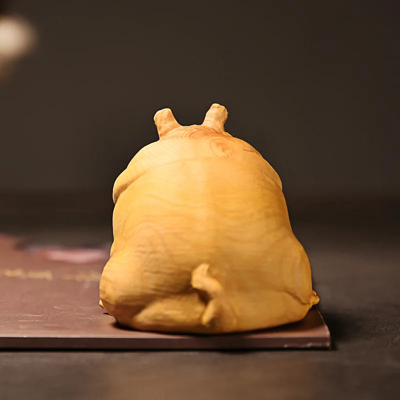 Boxwood 8cm 11cm Hippo Sculpture Feng Shui Car Decoration Wood Lucky Animal Statue Cartoons Home Decor