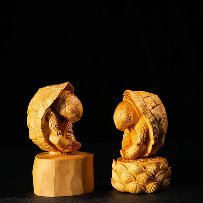 Boxwood 8cm 12cm Turtle Sculpture Wood Animal Statue Meditation Tortoise Lucky Home Decoration