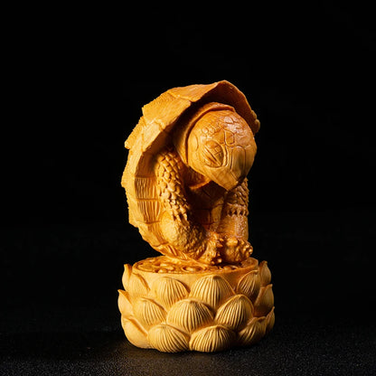Boxwood 8cm 12cm Turtle Sculpture Wood Animal Statue Meditation Tortoise Lucky Home Decoration