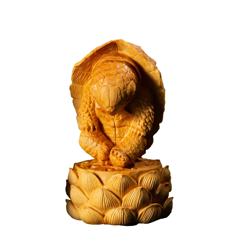 Boxwood 8cm 12cm Turtle Sculpture Wood Animal Statue Meditation Tortoise Lucky Home Decoration
