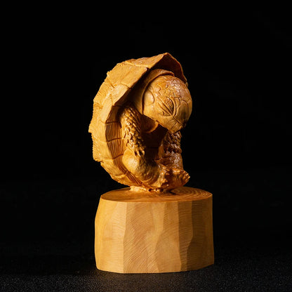 Boxwood 8cm 12cm Turtle Sculpture Wood Animal Statue Meditation Tortoise Lucky Home Decoration