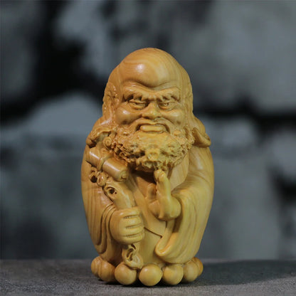 Boxwood 8cm Cartoon Dharma Wood Carving Zen Buddha Statue Master Feng Shui Sculpture Home Decor