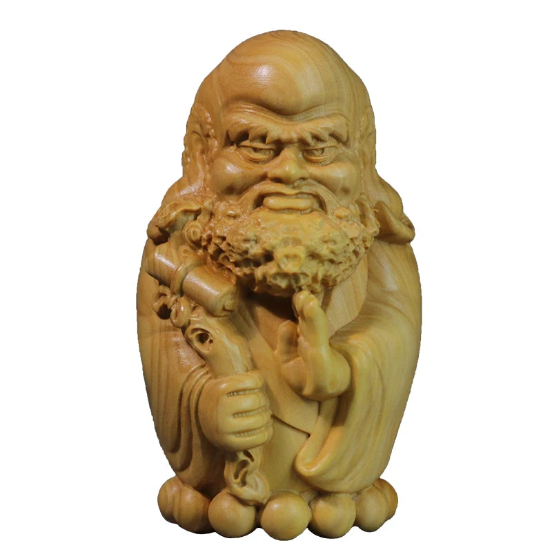 Boxwood 8cm Cartoon Dharma Wood Carving Zen Buddha Statue Master Feng Shui Sculpture Home Decor