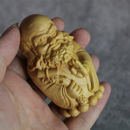 Boxwood 8cm Cartoon Dharma Wood Carving Zen Buddha Statue Master Feng Shui Sculpture Home Decor