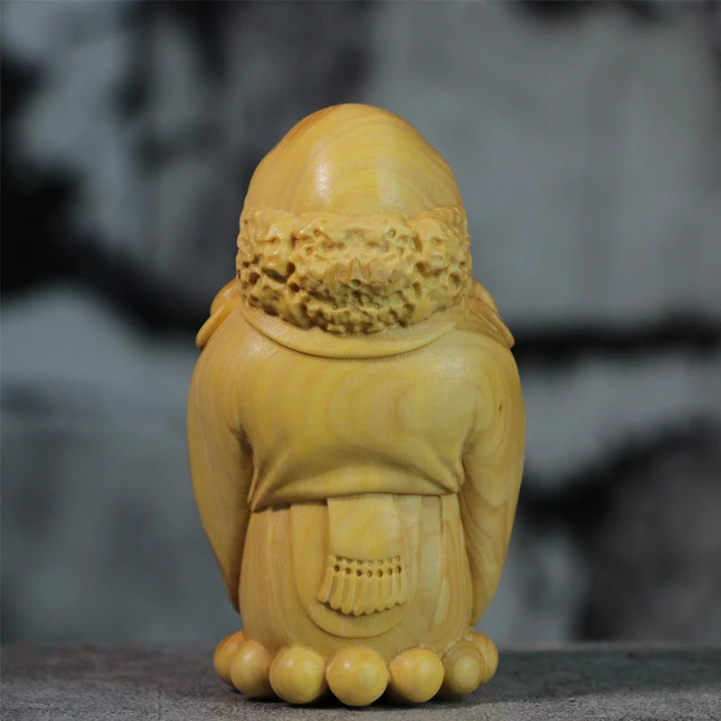 Boxwood 8cm Cartoon Dharma Wood Carving Zen Buddha Statue Master Feng Shui Sculpture Home Decor
