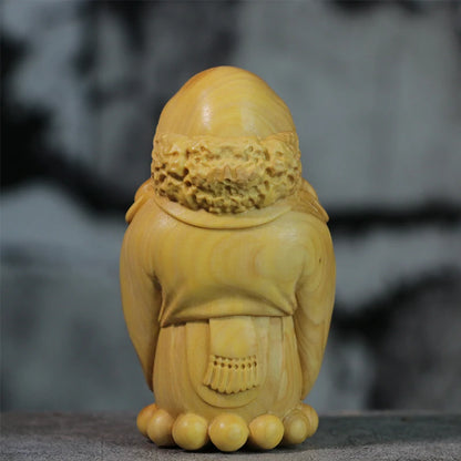 Boxwood 8cm Cartoon Dharma Wood Carving Zen Buddha Statue Master Feng Shui Sculpture Home Decor
