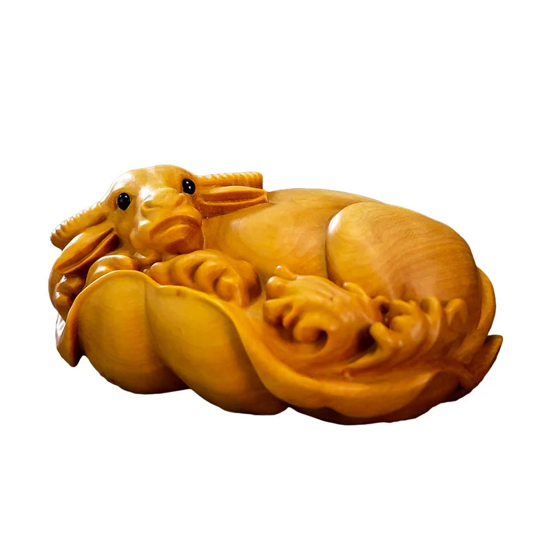 Boxwood 8cm Chinese Chinese Zodiac Animal Sculpture Furniture Decoration pendant collection mascot bull