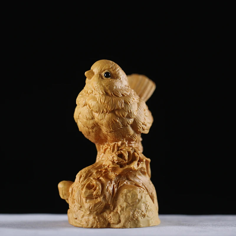Boxwood 8cm Magpie Sculpture Lucky Animal Wood Statue Realistic Sculpture Home Decoration