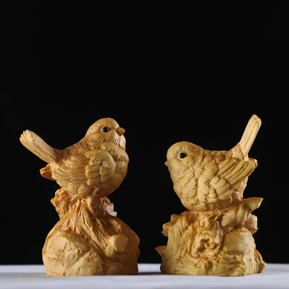 Boxwood 8cm Magpie Sculpture Lucky Animal Wood Statue Realistic Sculpture Home Decoration