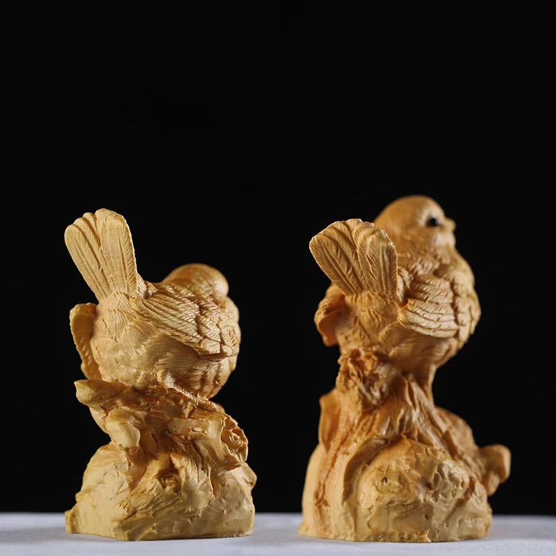 Boxwood 8cm Magpie Sculpture Lucky Animal Wood Statue Realistic Sculpture Home Decoration