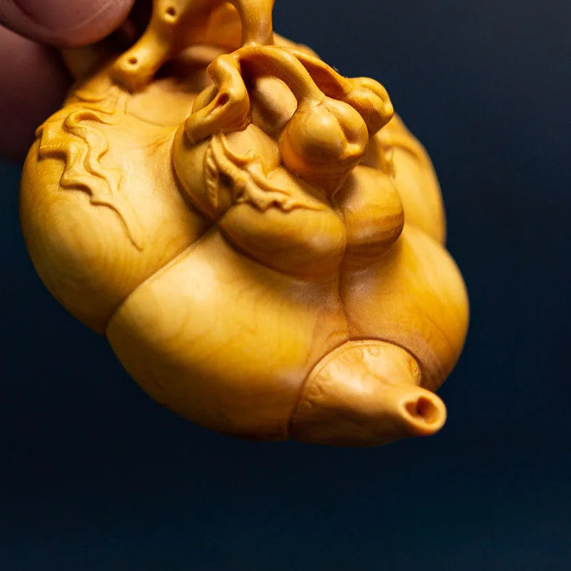 Boxwood 8cm Pumpkin Pot Sculpture Wood Carving Vegetable Statue Lucky Home Decoration