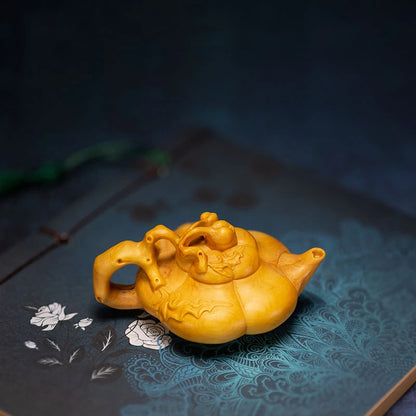 Boxwood 8cm Pumpkin Pot Sculpture Wood Carving Vegetable Statue Lucky Home Decoration