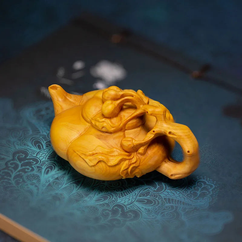 Boxwood 8cm Pumpkin Pot Sculpture Wood Carving Vegetable Statue Lucky Home Decoration