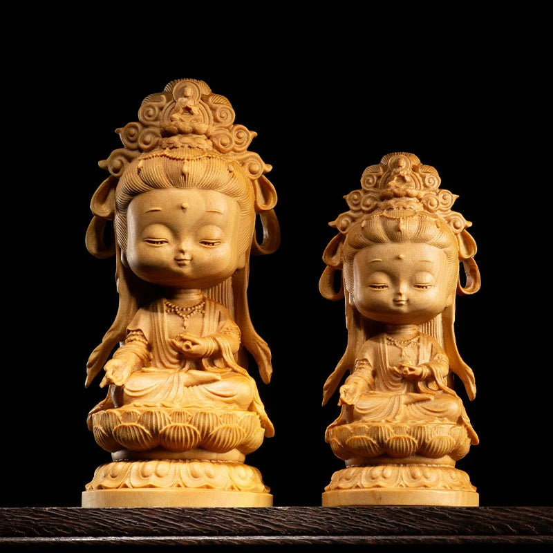 Boxwood 9 12 13 15cm Guanyin Sculpture Wood Guan Yin Buddha Statue Home Goddess Bodhisattva Home Decor