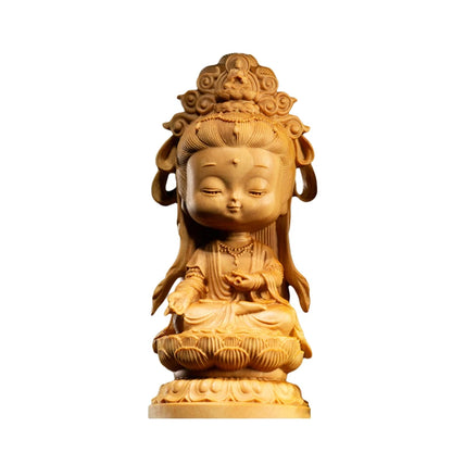 Boxwood 9 12 13 15cm Guanyin Sculpture Wood Guan Yin Buddha Statue Home Goddess Bodhisattva Home Decor