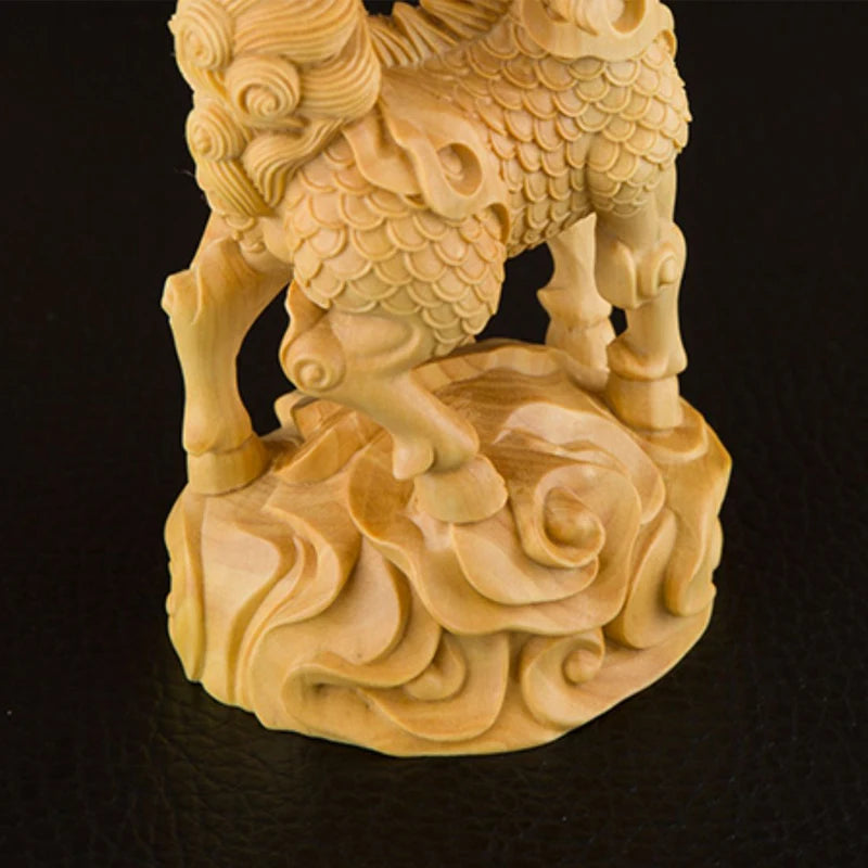Boxwood 9.7 cm Chinese traditional carving crafts Kylin small ornaments solid wood lucky decorations