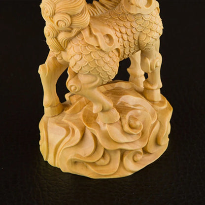 Boxwood 9.7 cm Chinese traditional carving crafts Kylin small ornaments solid wood lucky decorations