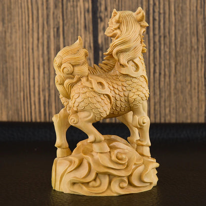 Boxwood 9.7 cm Chinese traditional carving crafts Kylin small ornaments solid wood lucky decorations