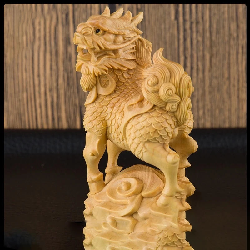 Boxwood 9.7 cm Chinese traditional carving crafts Kylin small ornaments solid wood lucky decorations