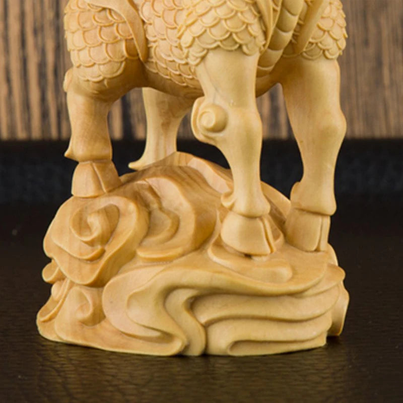 Boxwood 9.7 cm Chinese traditional carving crafts Kylin small ornaments solid wood lucky decorations