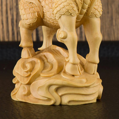 Boxwood 9.7 cm Chinese traditional carving crafts Kylin small ornaments solid wood lucky decorations