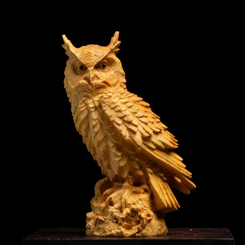 Boxwood 9cm 11cm 13cm Owl Sculpture Solid Wood Animal Statue Living Room Decoration Nighthawk Home Decor