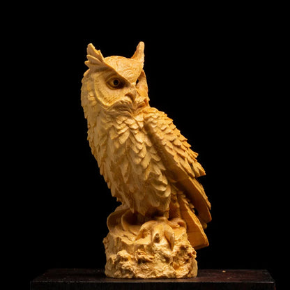 Boxwood 9cm 11cm 13cm Owl Sculpture Solid Wood Animal Statue Living Room Decoration Nighthawk Home Decor