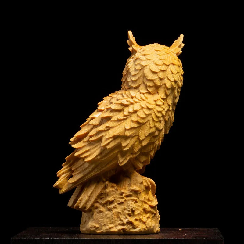 Boxwood 9cm 11cm 13cm Owl Sculpture Solid Wood Animal Statue Living Room Decoration Nighthawk Home Decor