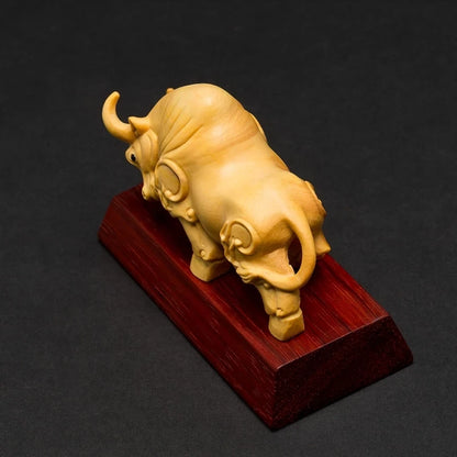 Boxwood 9cm Bull Sculpture OX Lucky Rich Wood Animal Statue Desktop Home Decor
