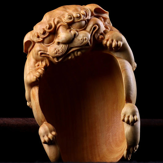Boxwood 9cm Pixiu Tea Spoon Sculpture Tea Shovel Ceremony Collection Wood Carving Kung Fu Tea Set Lucky Statue Home Decor